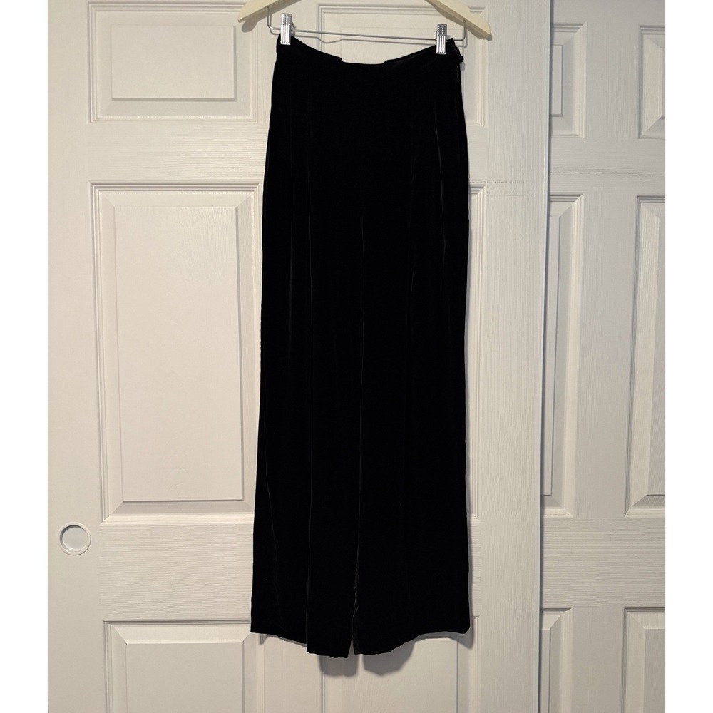 Vintage Silk Black Velvet Ann Taylor Straight Wide Leg Pants Corporate Office